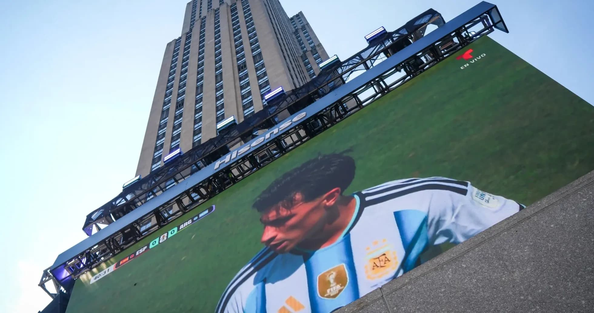 Giant screen displaying Argentina player during match Giant screen displaying Argentina player during match