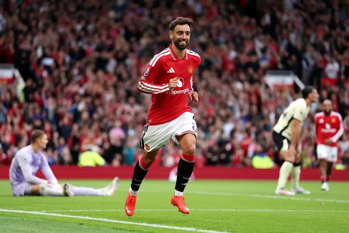 Bruno Fernandes celebrating a goal at Old Trafford Bruno Fernandes celebrating a goal at Old Trafford