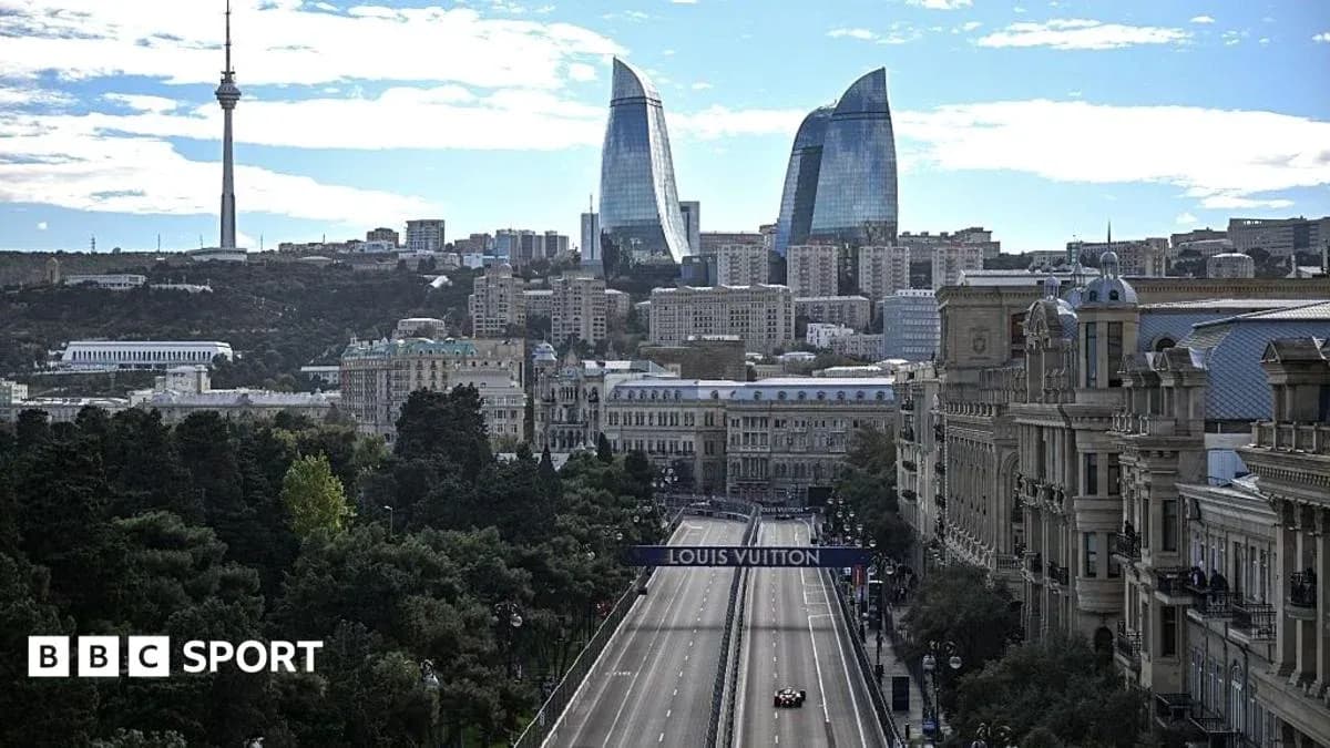 Baku cityscape with Formula 1 track and buildings Baku cityscape with Formula 1 track and buildings