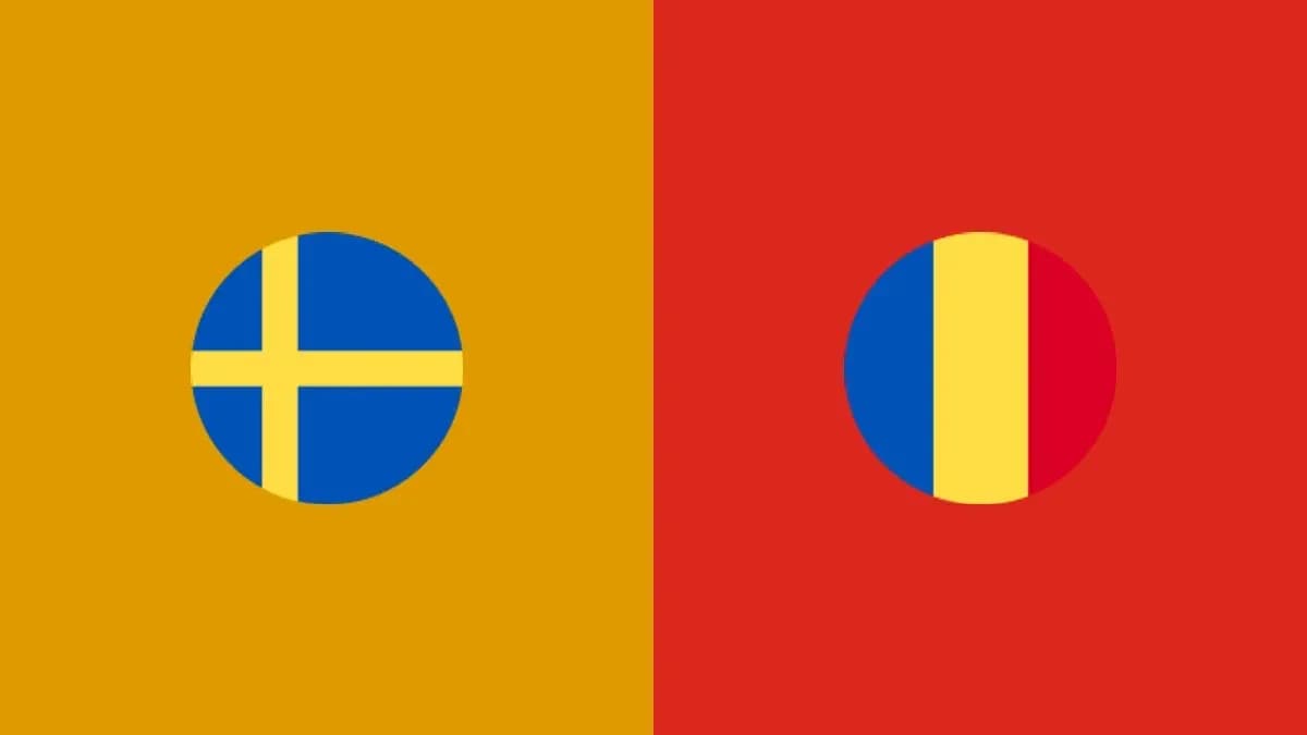 Sweden and Romania flags in circular design Sweden and Romania flags in circular design