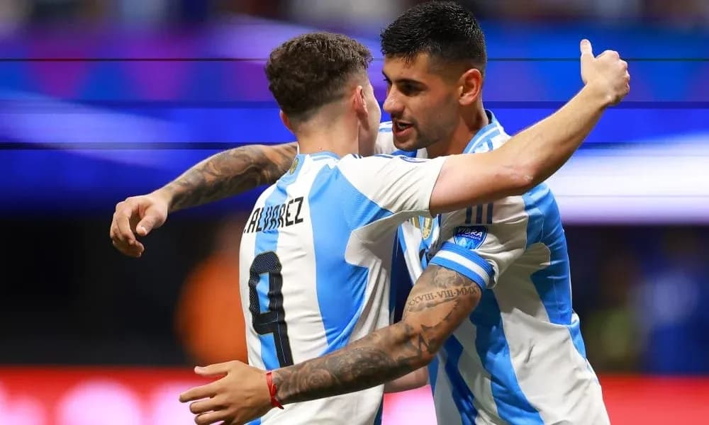 Duo of players celebrating a goal for Argentina Duo of players celebrating a goal for Argentina