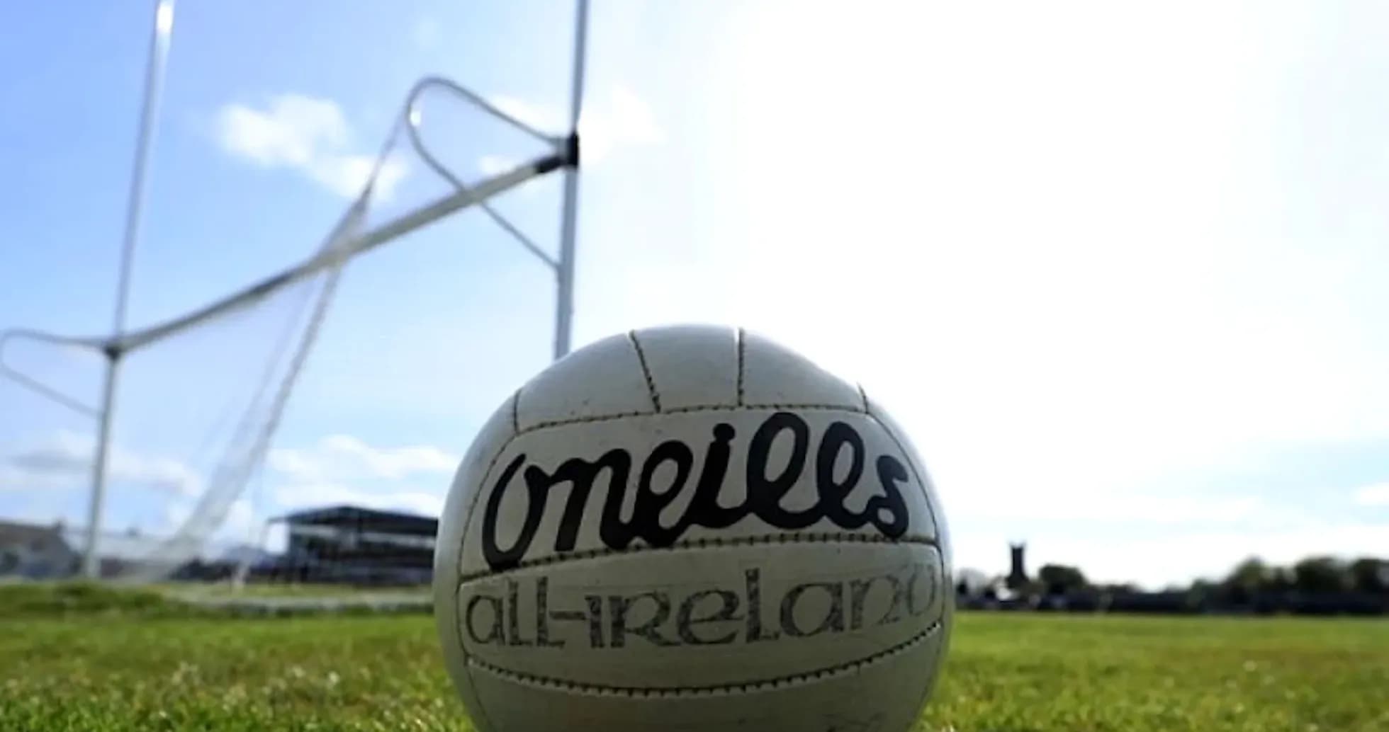 GAA football on pitch near goalpost GAA football on pitch near goalpost
