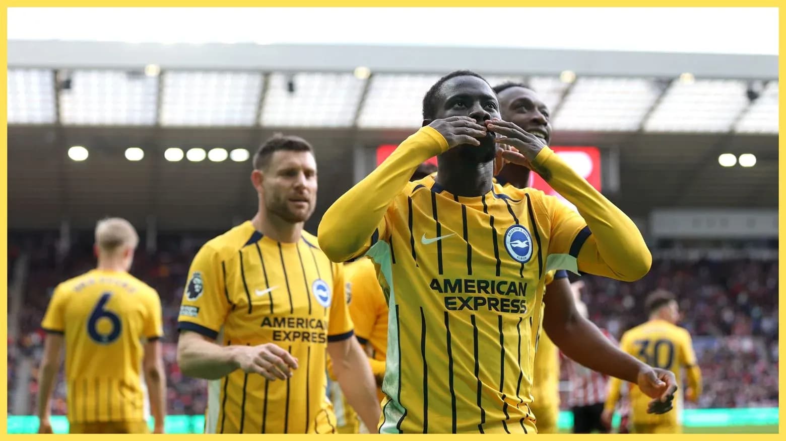 Brighton players celebrating a goal during match Brighton players celebrating a goal during match