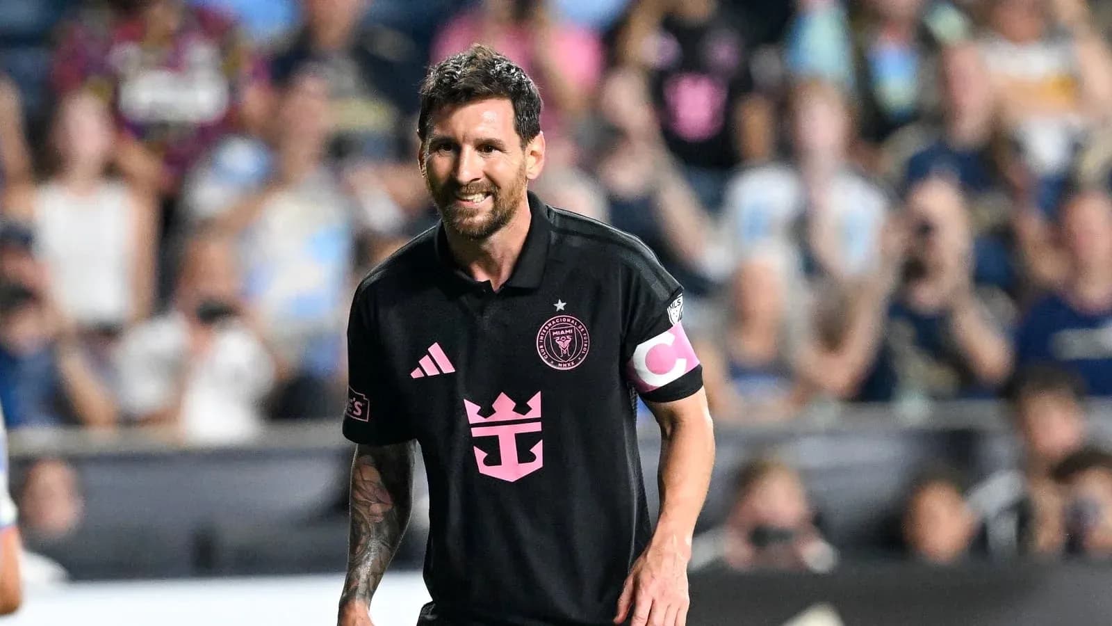 Lionel Messi in Inter Miami jersey during match Lionel Messi in Inter Miami jersey during match