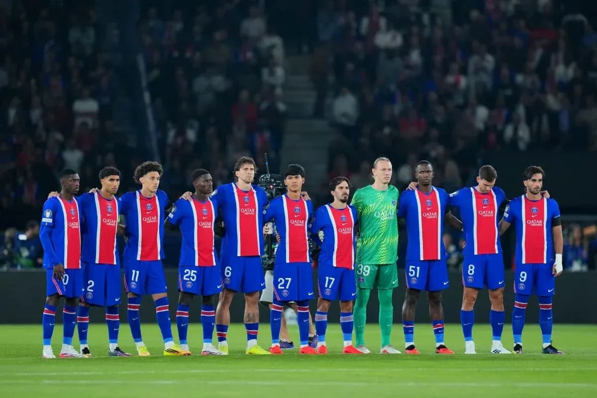 PSG players lined up before the match PSG players lined up before the match