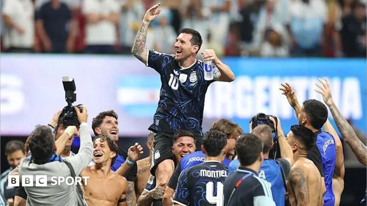 Lionel Messi celebrating with teammates after victory Lionel Messi celebrating with teammates after victory