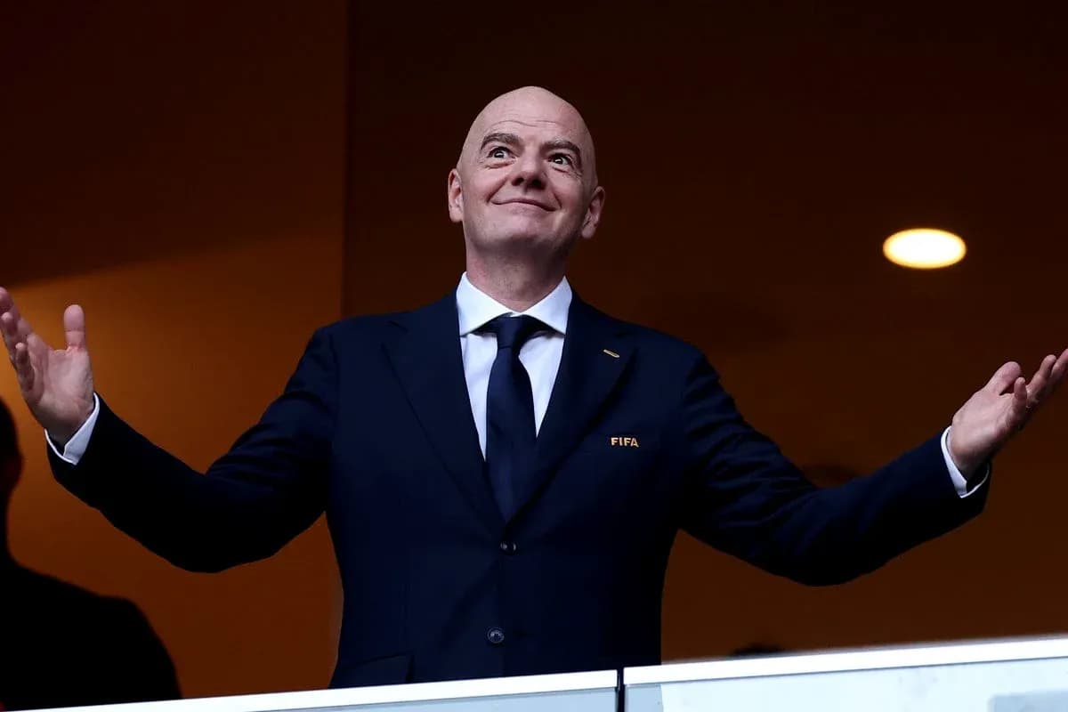FIFA president gestures from VIP box at event FIFA president gestures from VIP box at event