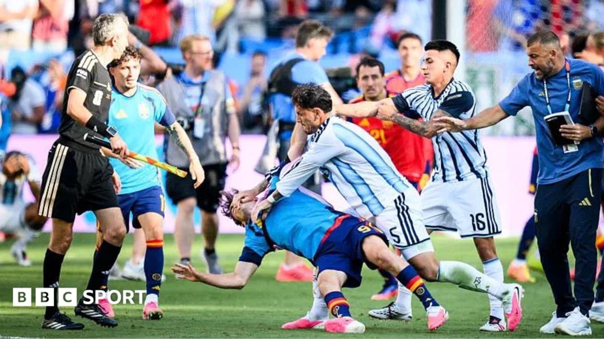 Players clashing during intense football match moment Players clashing during intense football match moment