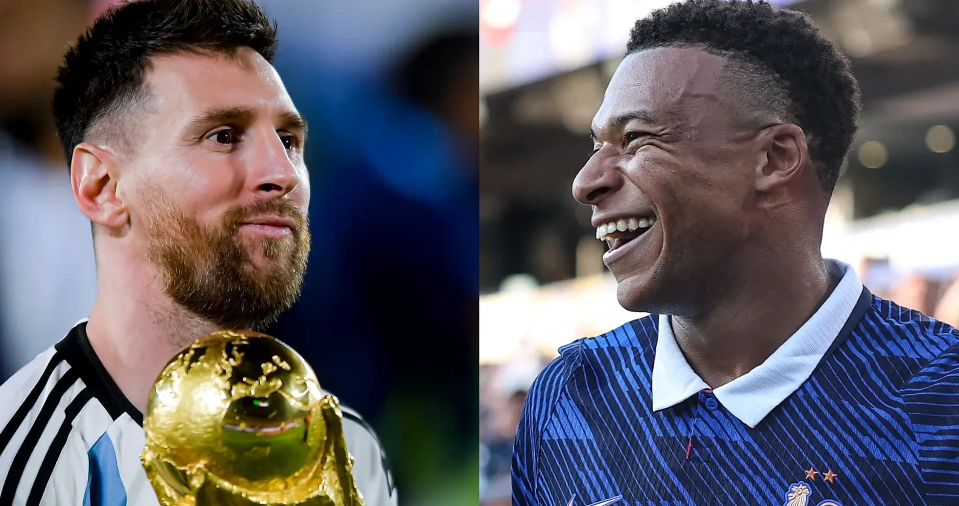 Lionel Messi and Kylian Mbappé in split image Lionel Messi and Kylian Mbappé in split image