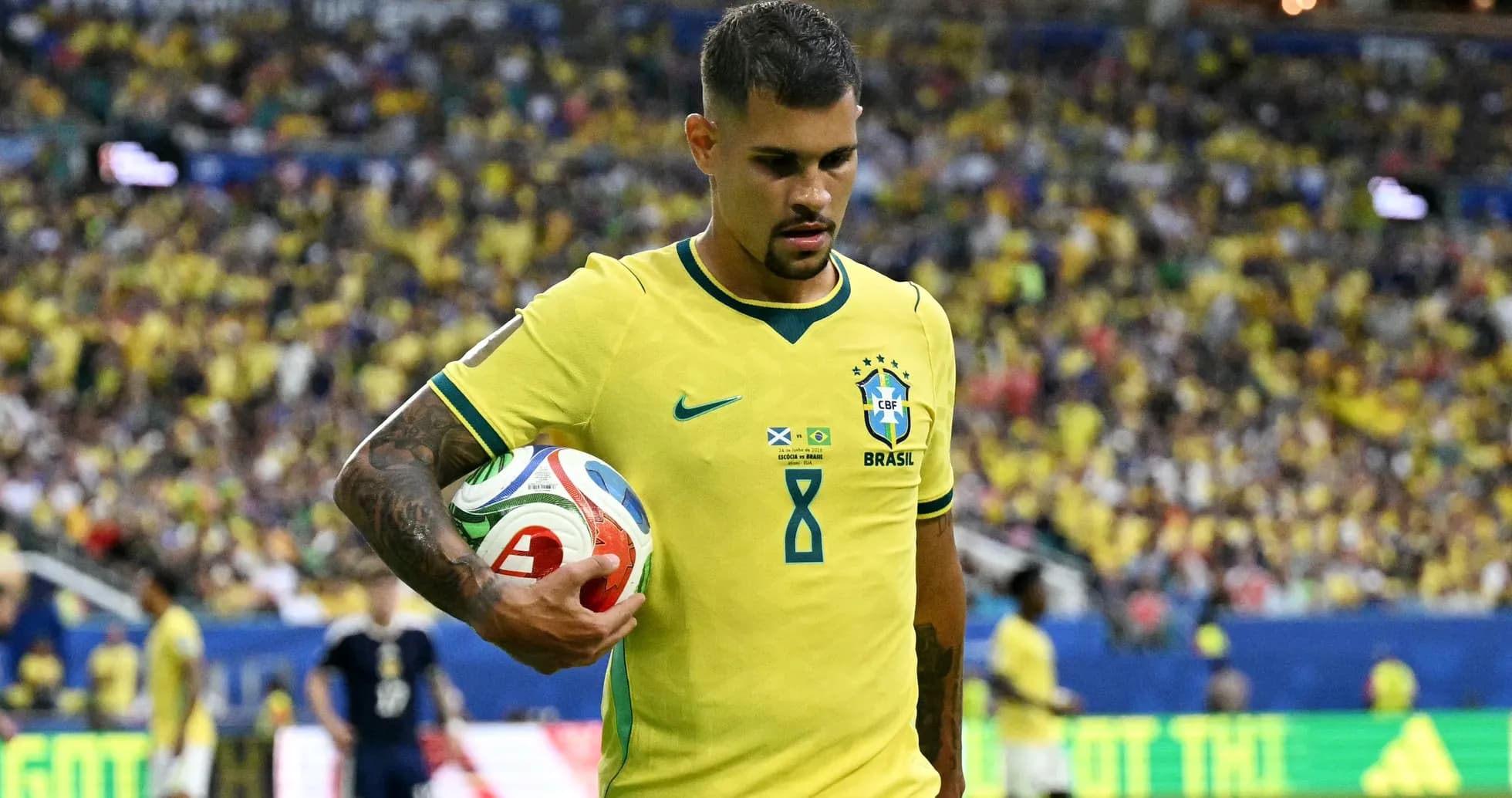 Brazillian player holding a ball during match Brazillian player holding a ball during match