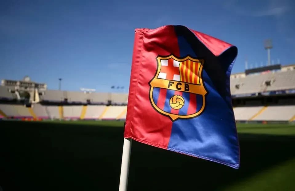 FC Barcelona flag at stadium before match FC Barcelona flag at stadium before match