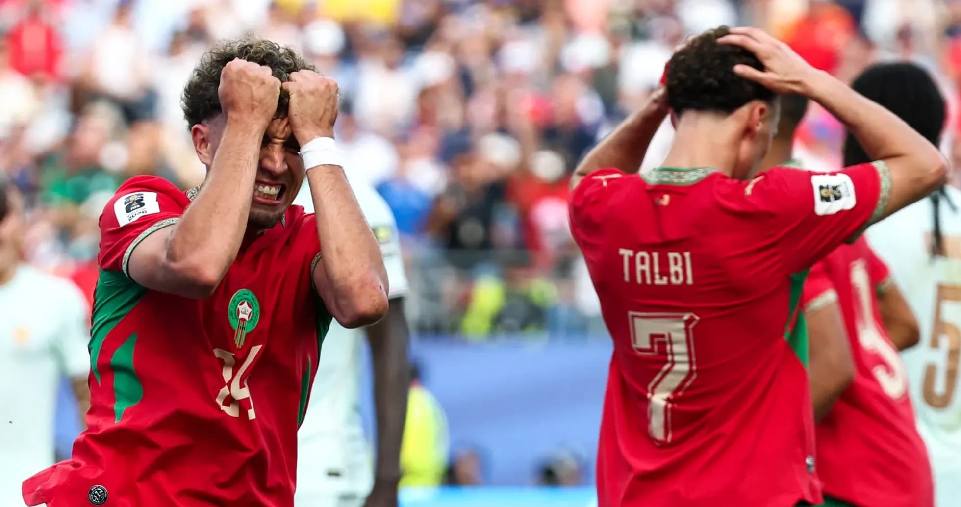 Moroccan players react after missed opportunity in match Moroccan players react after missed opportunity in match
