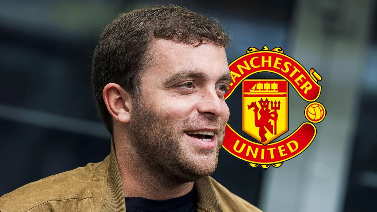 Shirtless man smiling with Manchester United logo Shirtless man smiling with Manchester United logo