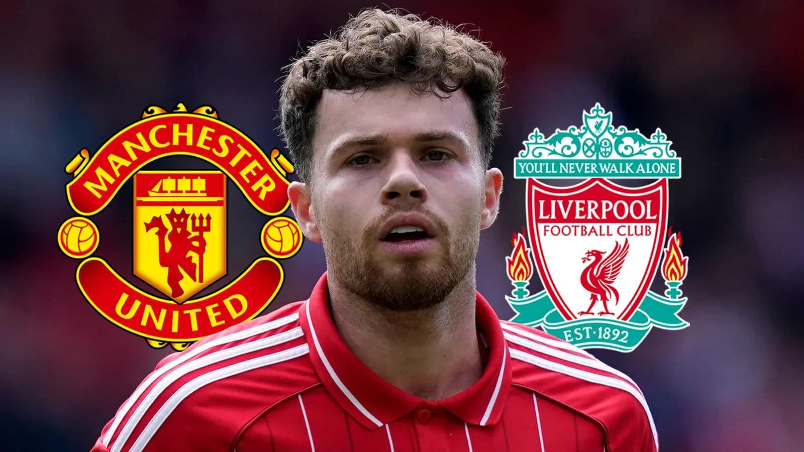 Futbolchi Manchester United va Liverpool logotiplar bilan Futbolchi Manchester United va Liverpool logotiplar bilan