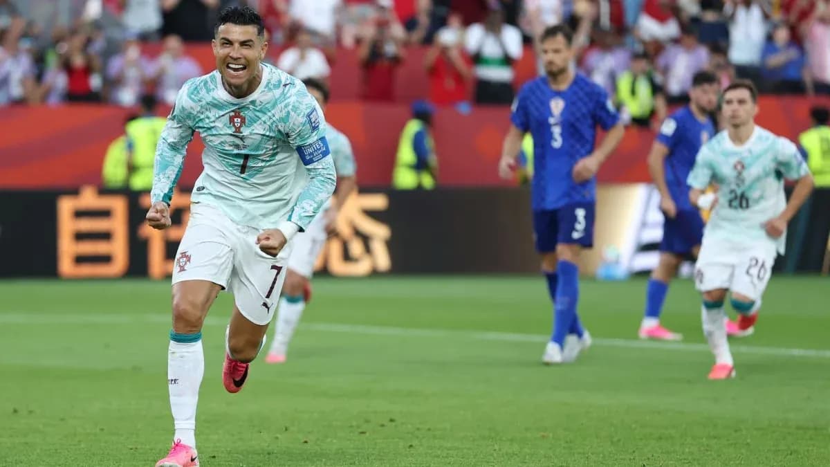 Cristiano Ronaldo celebrating after scoring a goal Cristiano Ronaldo celebrating after scoring a goal