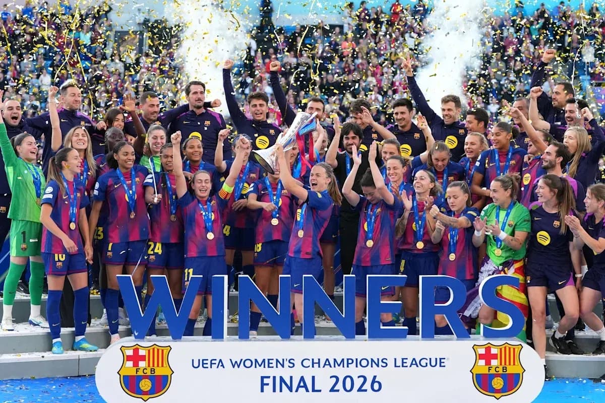 FC Barcelona players celebrating UEFA Women's Champions League victory FC Barcelona players celebrating UEFA Women's Champions League victory