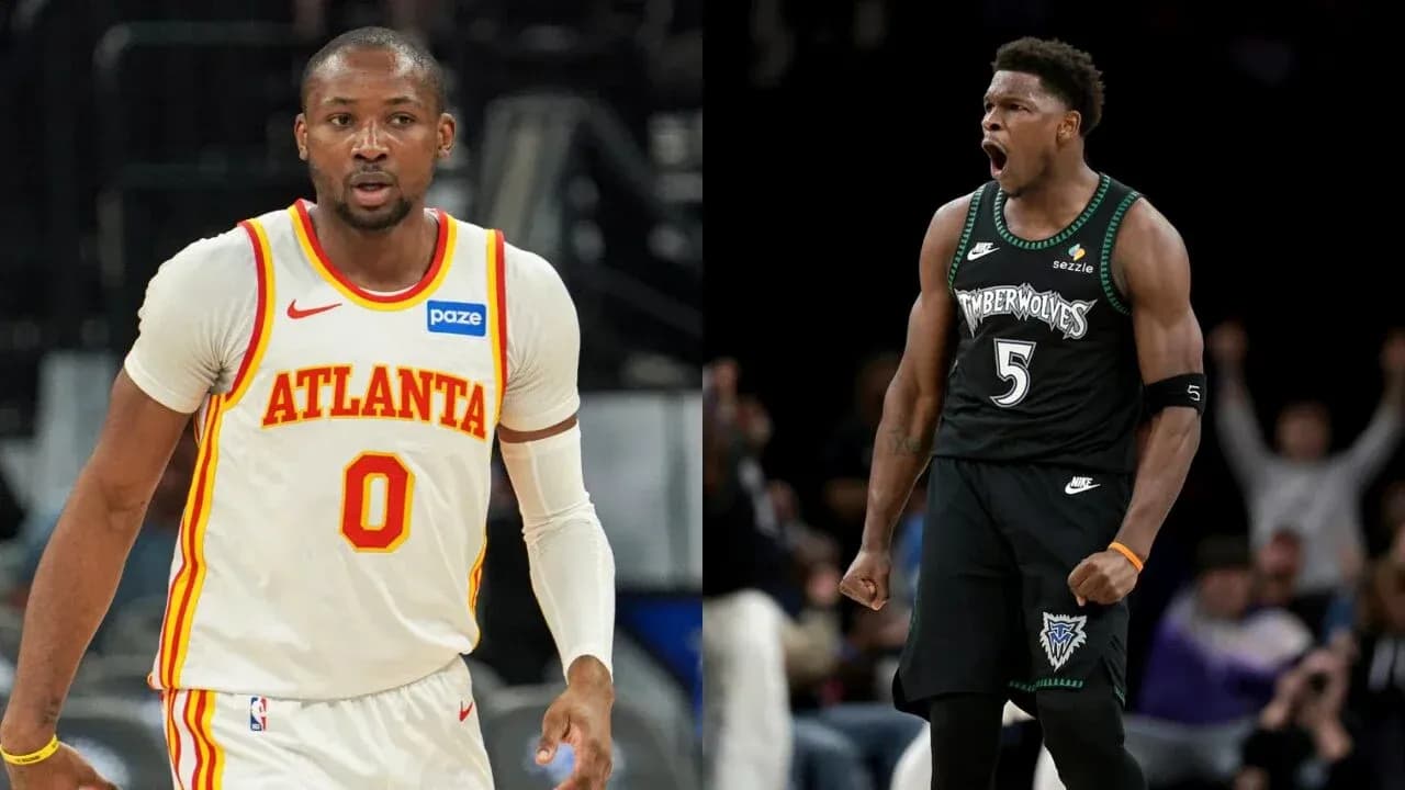 Two basketball players in team jerseys celebrating Two basketball players in team jerseys celebrating