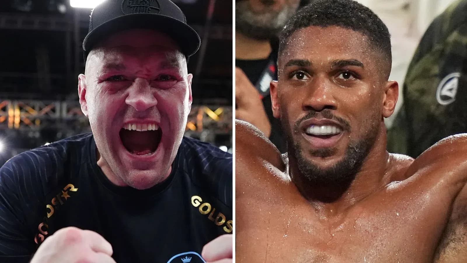 Tyson Fury and Anthony Joshua in boxing poses Tyson Fury and Anthony Joshua in boxing poses