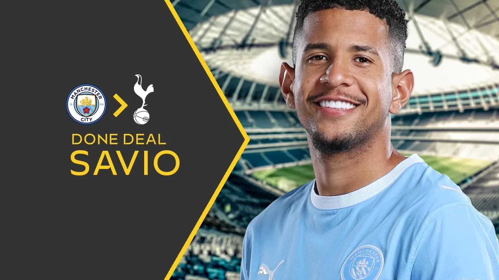 Savio in Manchester City jersey with stadium background Savio in Manchester City jersey with stadium background