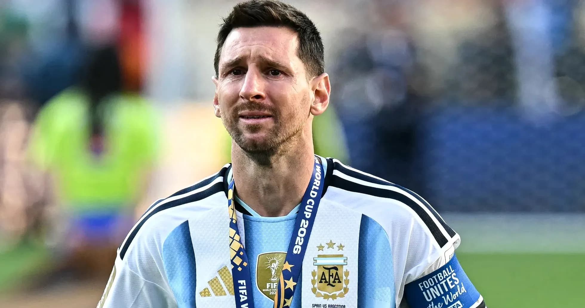 Lionel Messi wearing Argentina jersey with medal Lionel Messi wearing Argentina jersey with medal