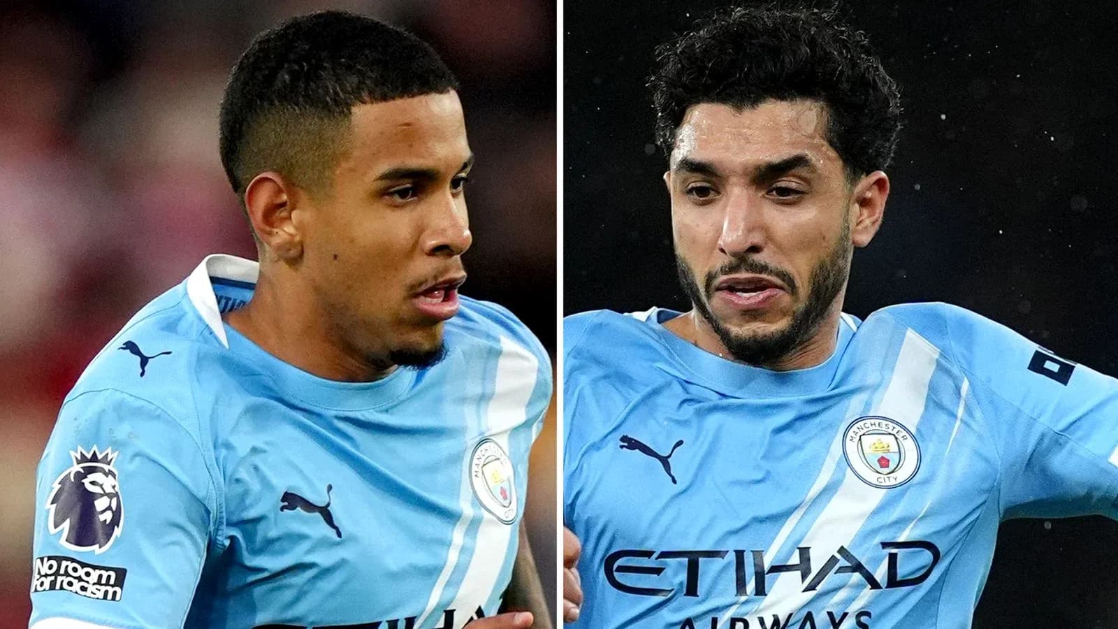 Ikkita futbolchi Manchester City formasida harakatlanmoqda Ikkita futbolchi Manchester City formasida harakatlanmoqda