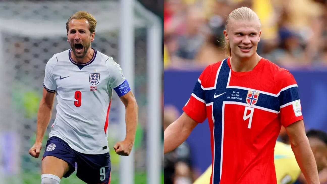 Kane and Haaland celebrating during football matches Kane and Haaland celebrating during football matches