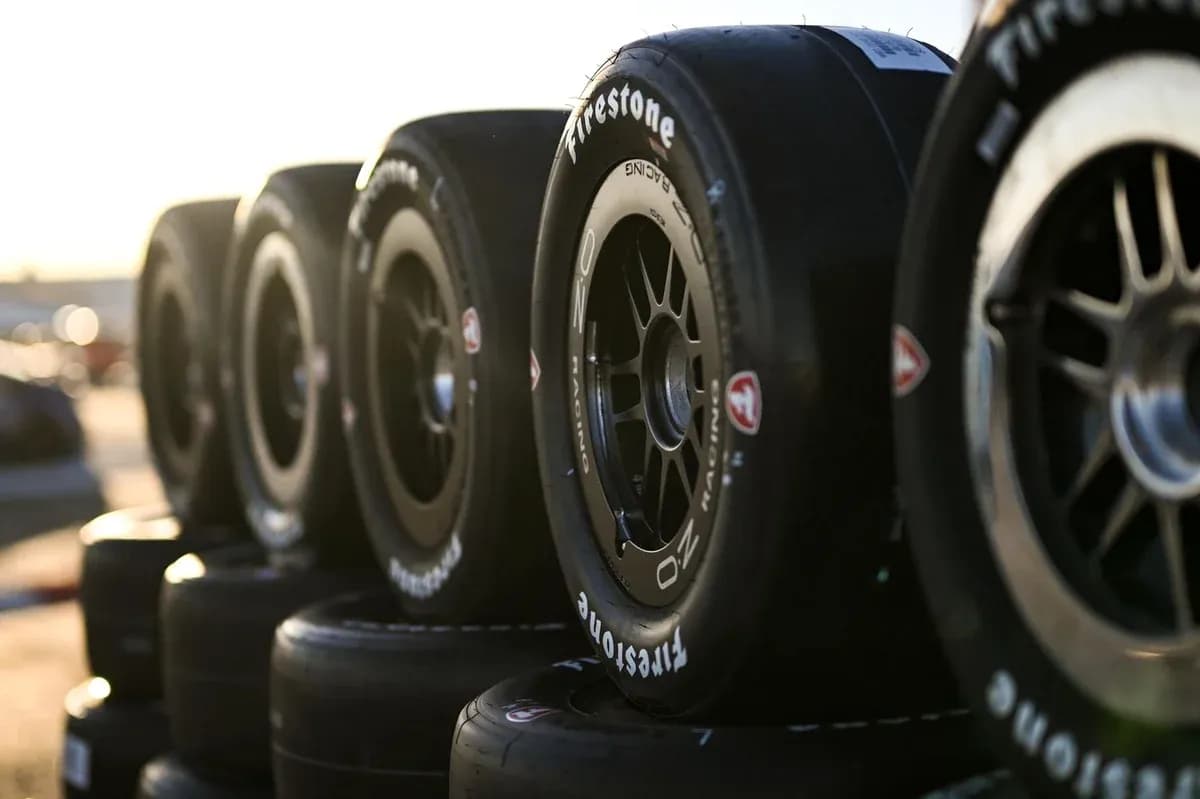 Firestone racing tires stacked for use Firestone racing tires stacked for use