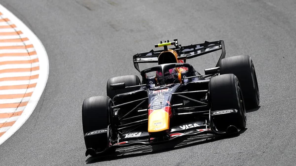 Formula 1 car racing on track during event Formula 1 car racing on track during event