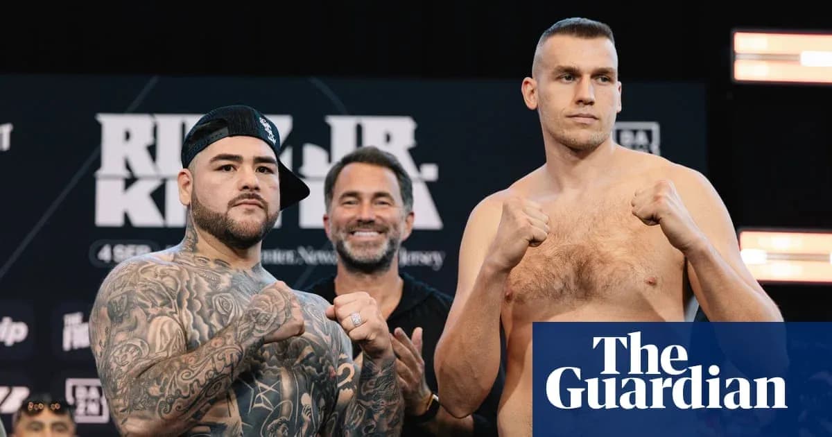 Boxers posing at weigh-in event before fight Boxers posing at weigh-in event before fight