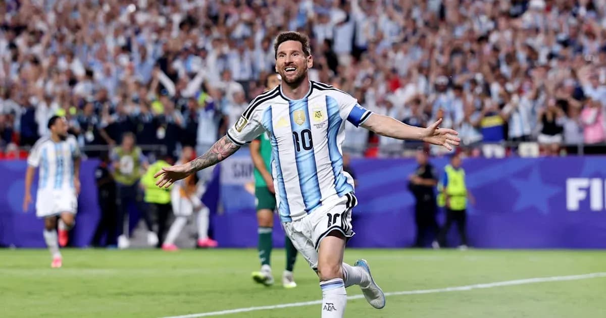 Lionel Messi celebrating a goal for Argentina Lionel Messi celebrating a goal for Argentina