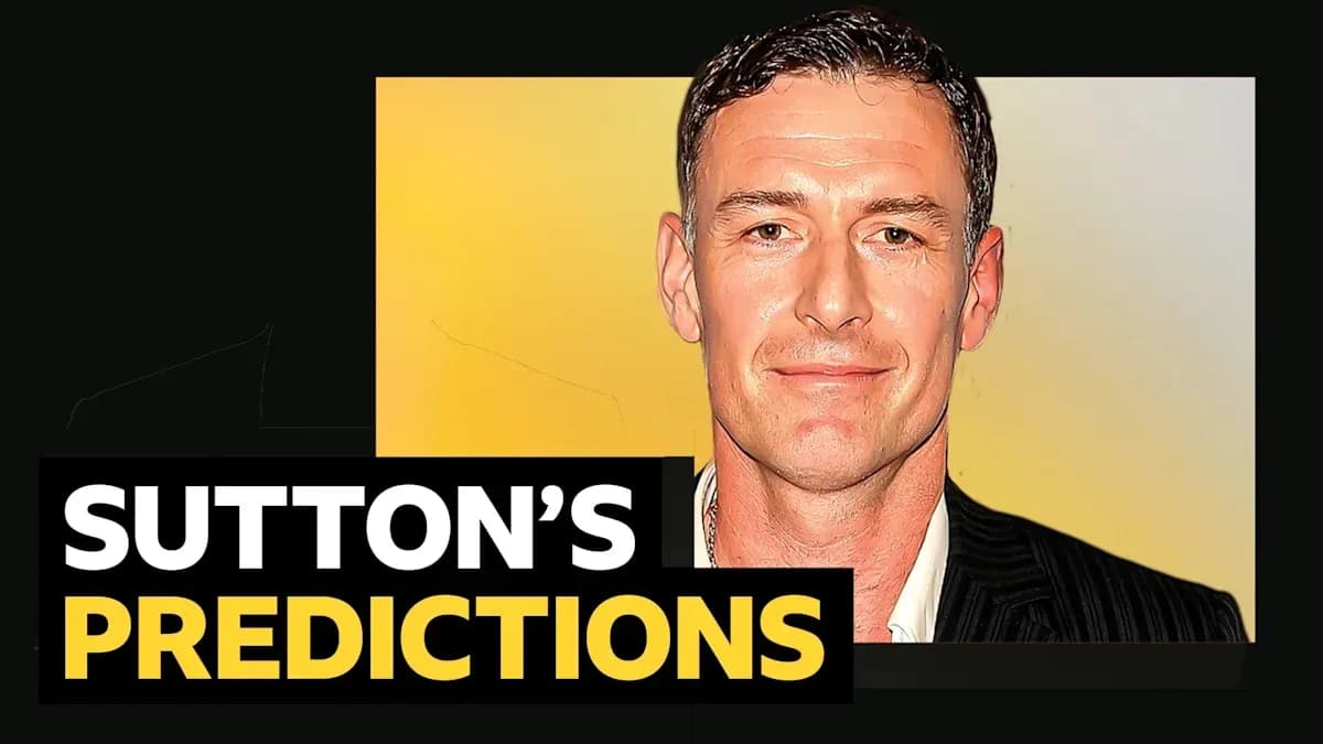 Sutton's predictions graphic with portrait and text Sutton's predictions graphic with portrait and text