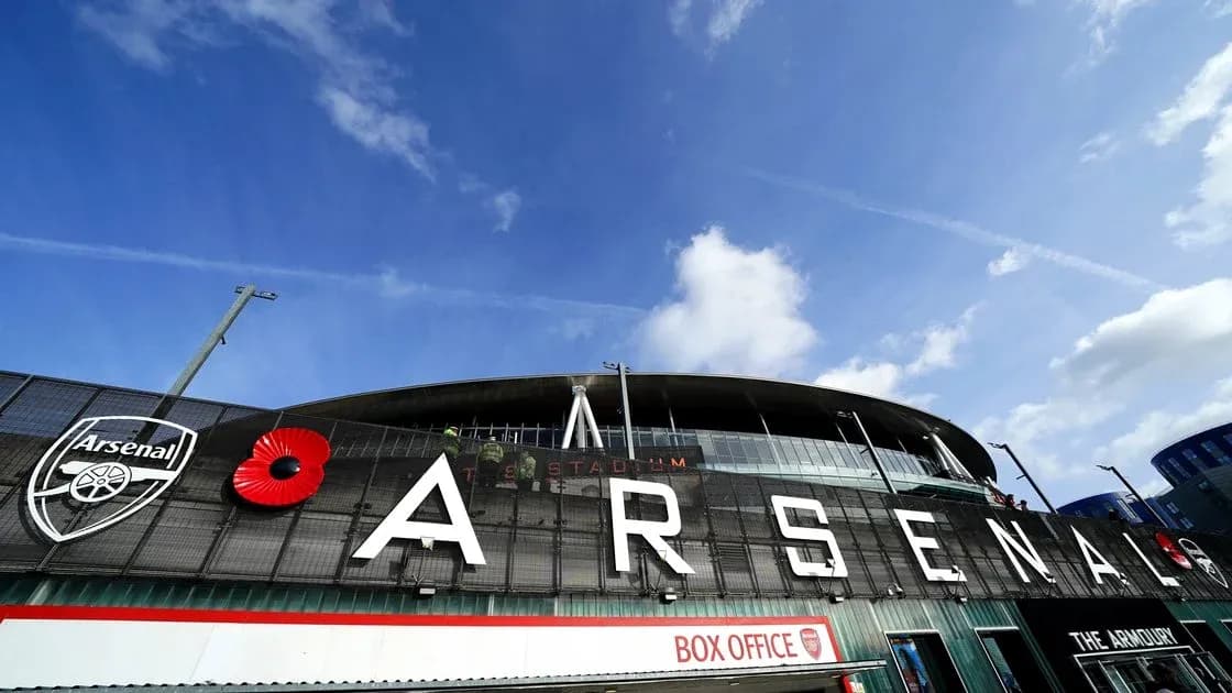 Arsenal Stadium entrance with club logo and poppy Arsenal Stadium entrance with club logo and poppy