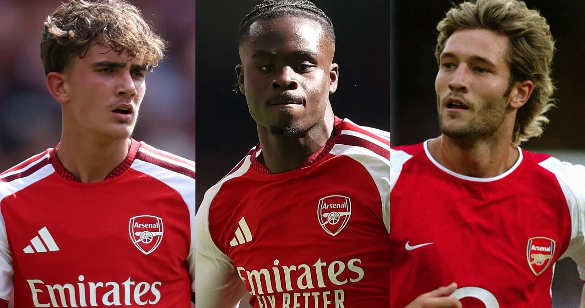 Three Arsenal players in team jerseys during match Three Arsenal players in team jerseys during match