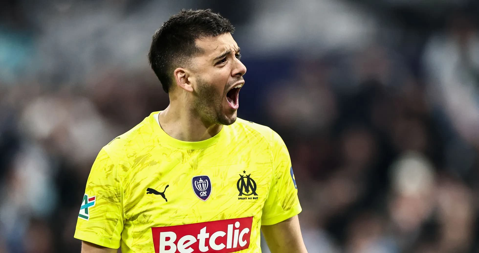 Porter shouting during a football match Porter shouting during a football match