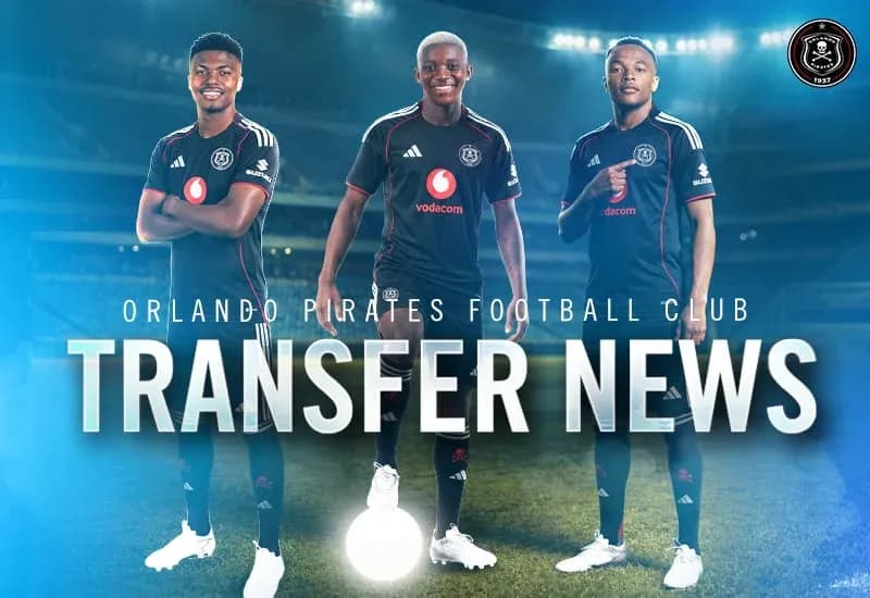 Orlando Pirates players posing for transfer news announcement Orlando Pirates players posing for transfer news announcement