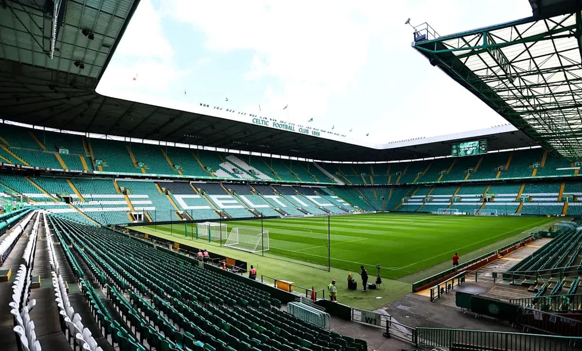 Celtic Park stadium with empty stands and pitch Celtic Park stadium with empty stands and pitch