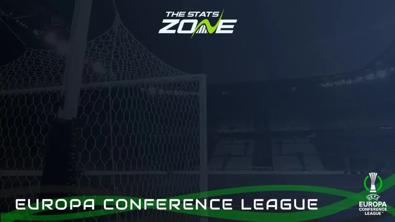 Stadium goal with Europa Conference League branding Stadium goal with Europa Conference League branding